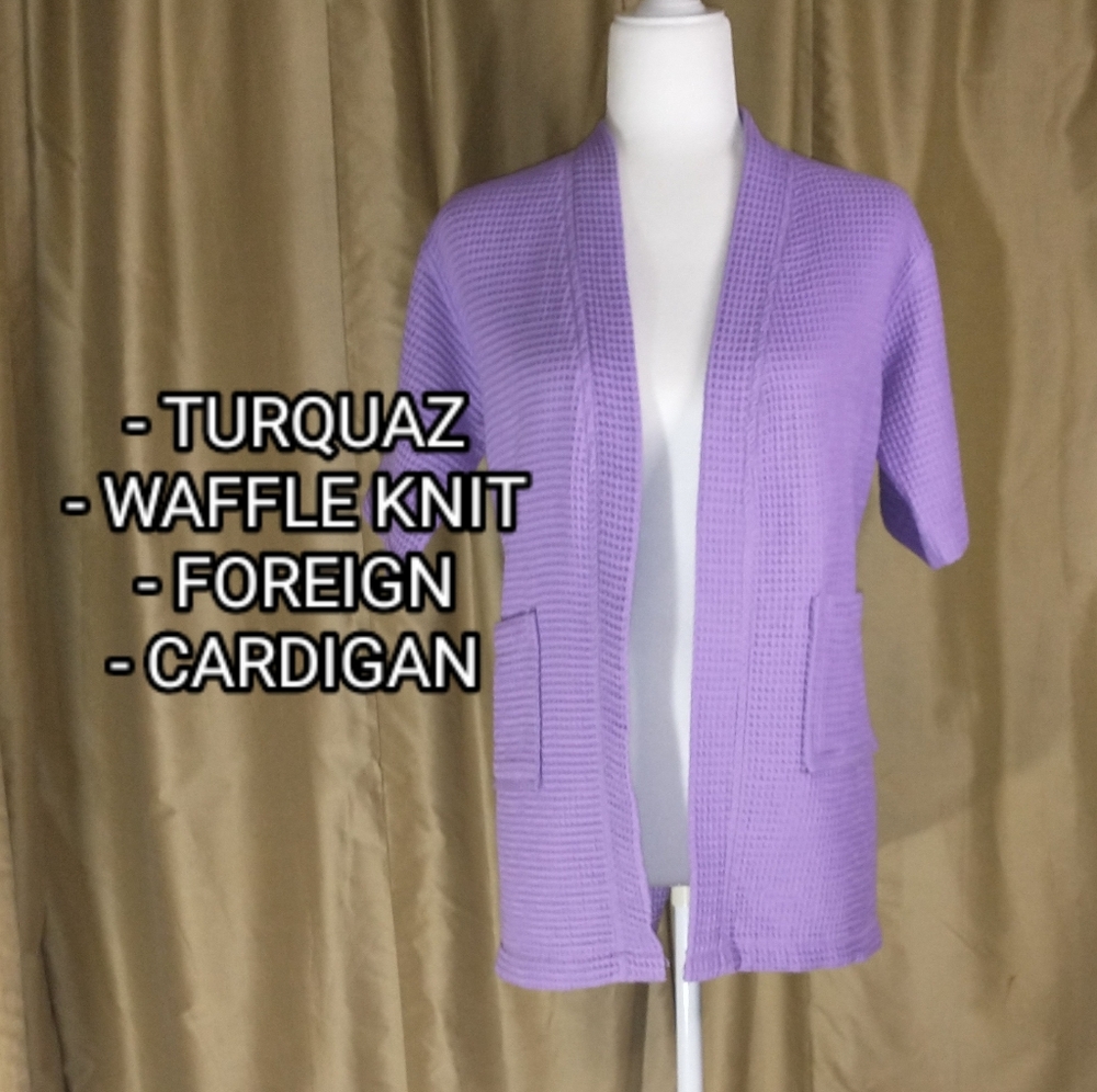 Turquaz Lilac Waffle Knit Cardigan. Size Large.